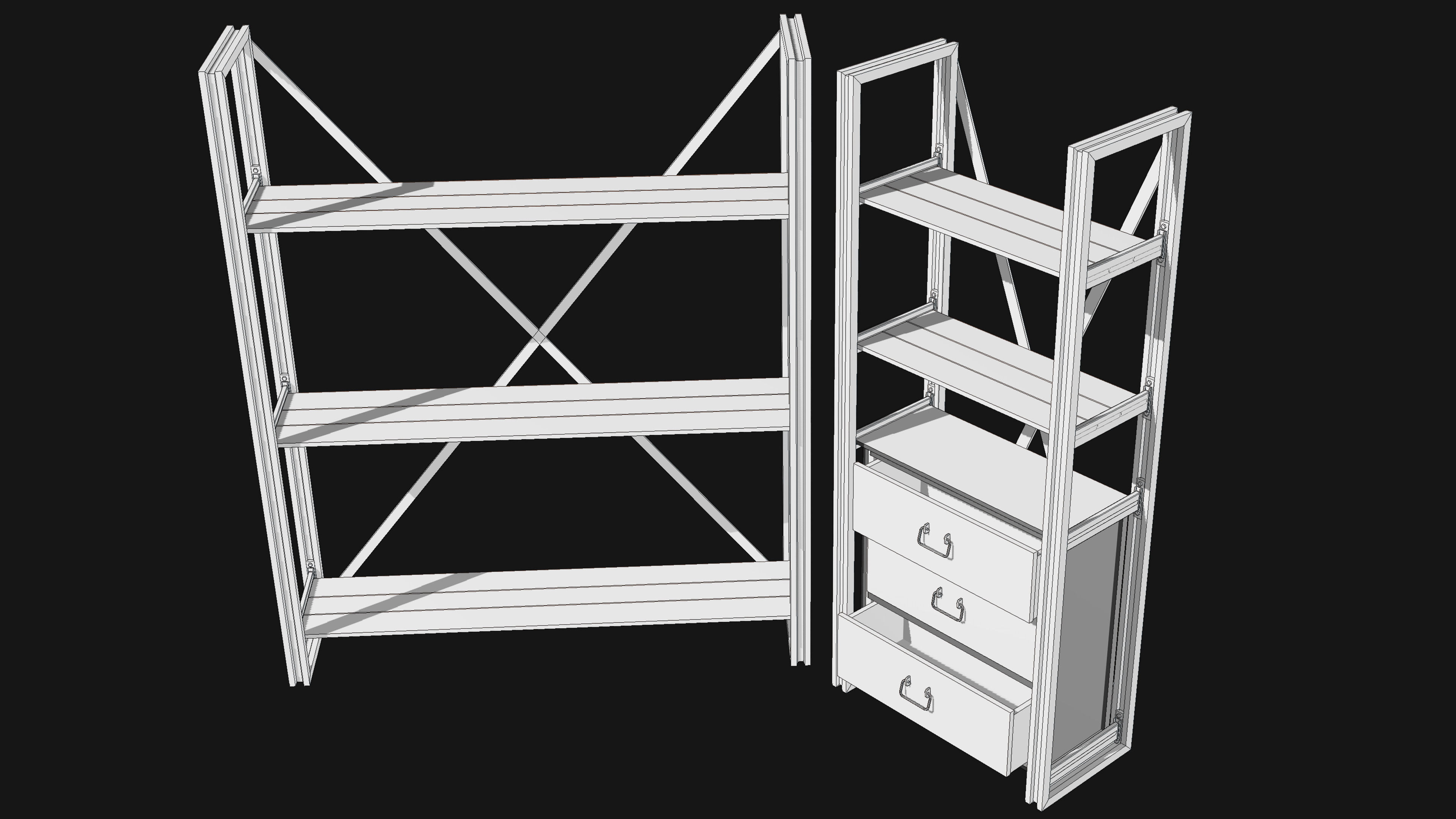 RUSTIK Shelf Set Low-poly 3D model_1