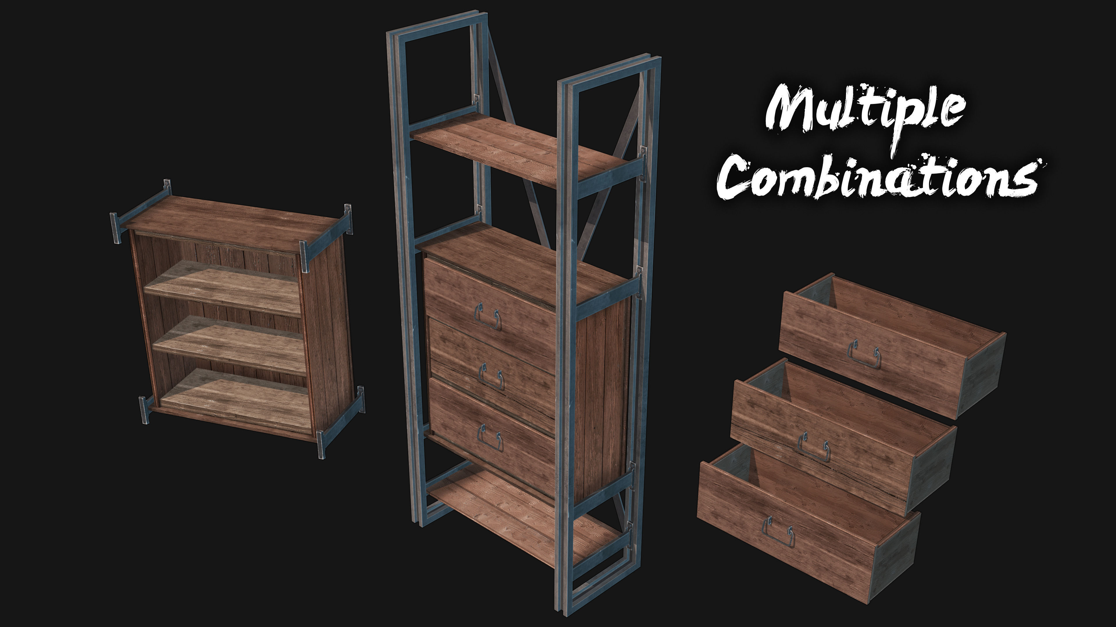 RUSTIK Shelf Set Low-poly 3D model_7