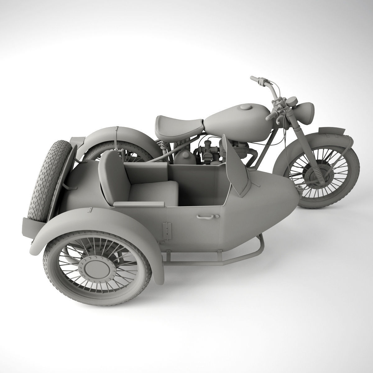BSA Motorbike with sidecar 3D model_9