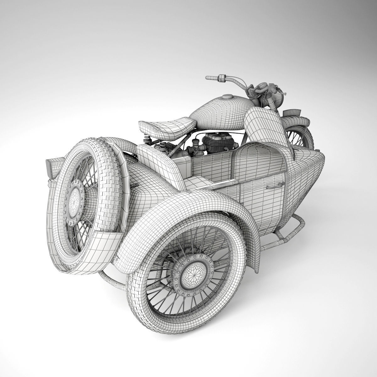 BSA Motorbike with sidecar 3D model_3