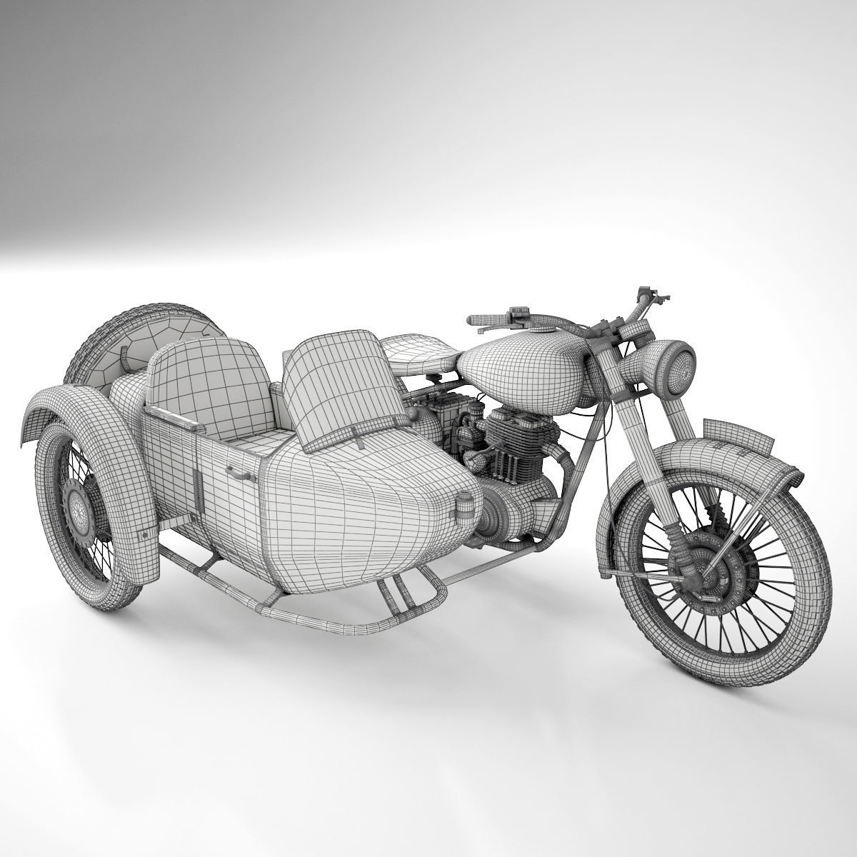 BSA Motorbike with sidecar 3D model_5
