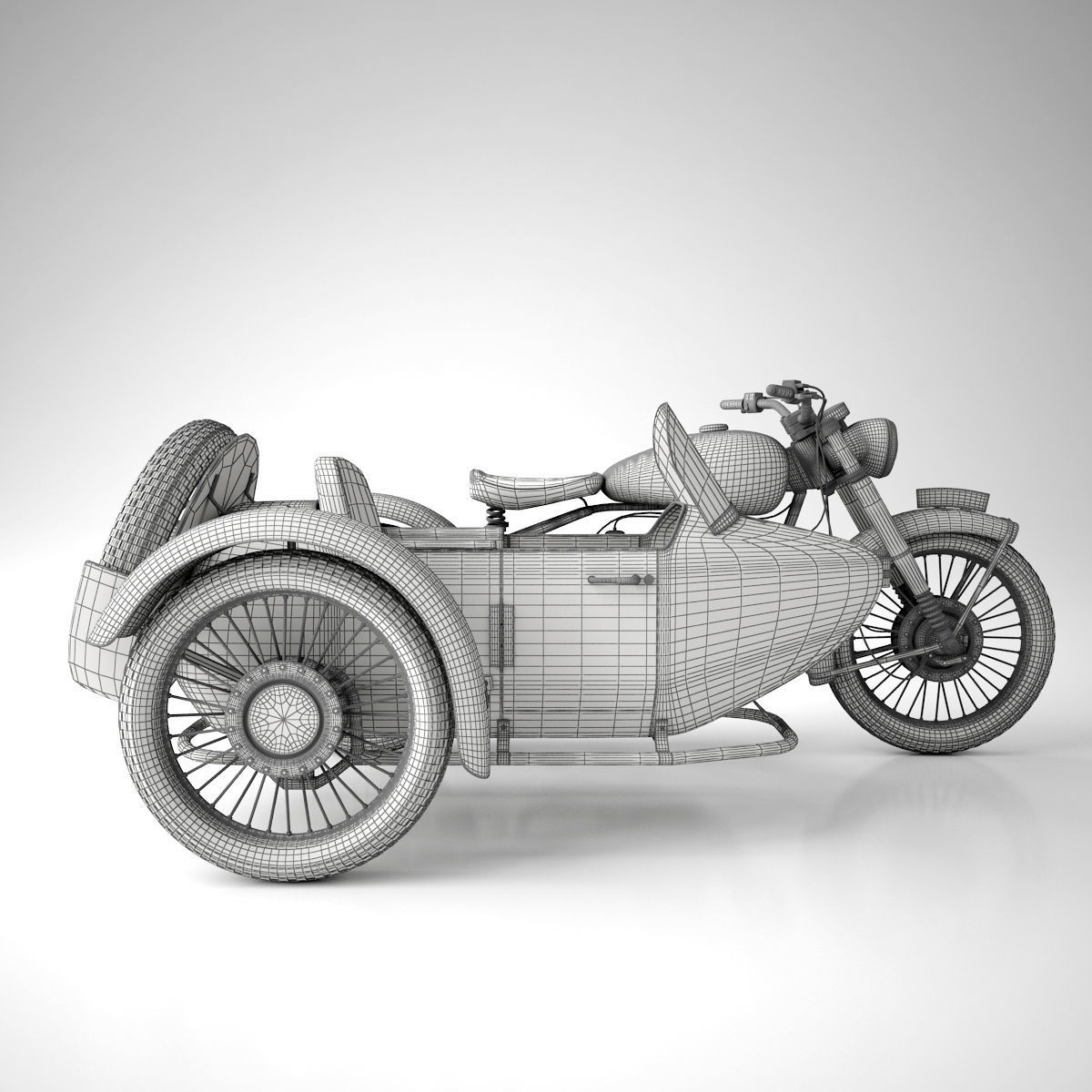 BSA Motorbike with sidecar 3D model_1