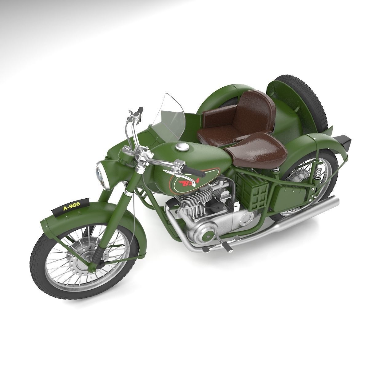 BSA Motorbike with sidecar 3D model_6