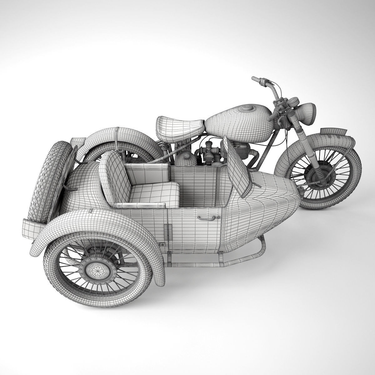 BSA Motorbike with sidecar 3D model_7