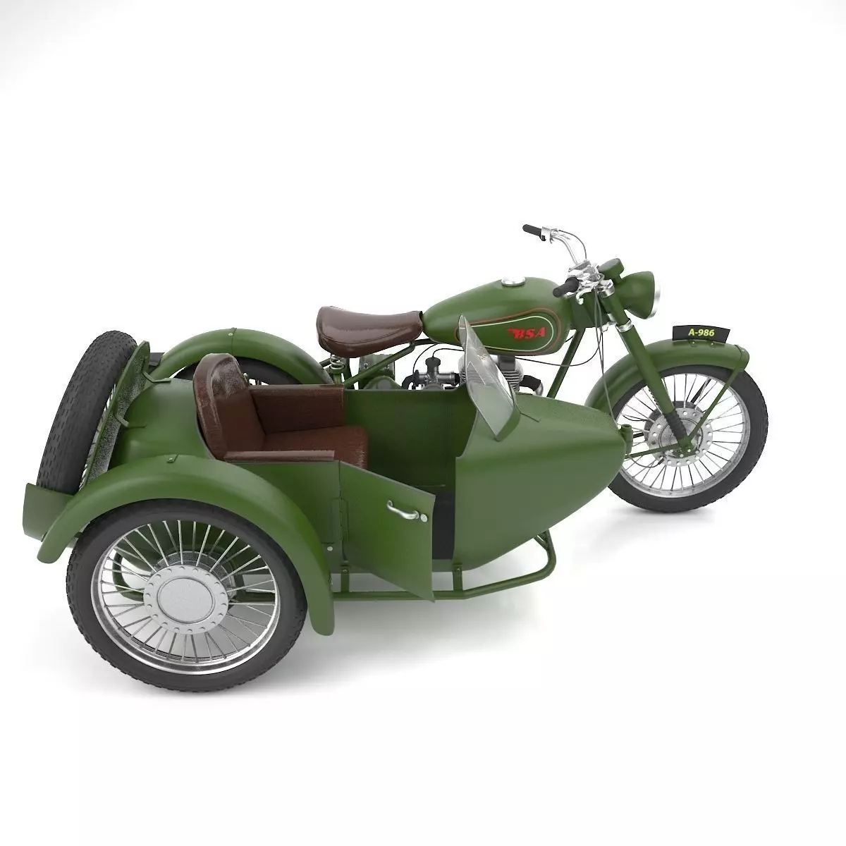 BSA Motorbike with sidecar 3D model_0