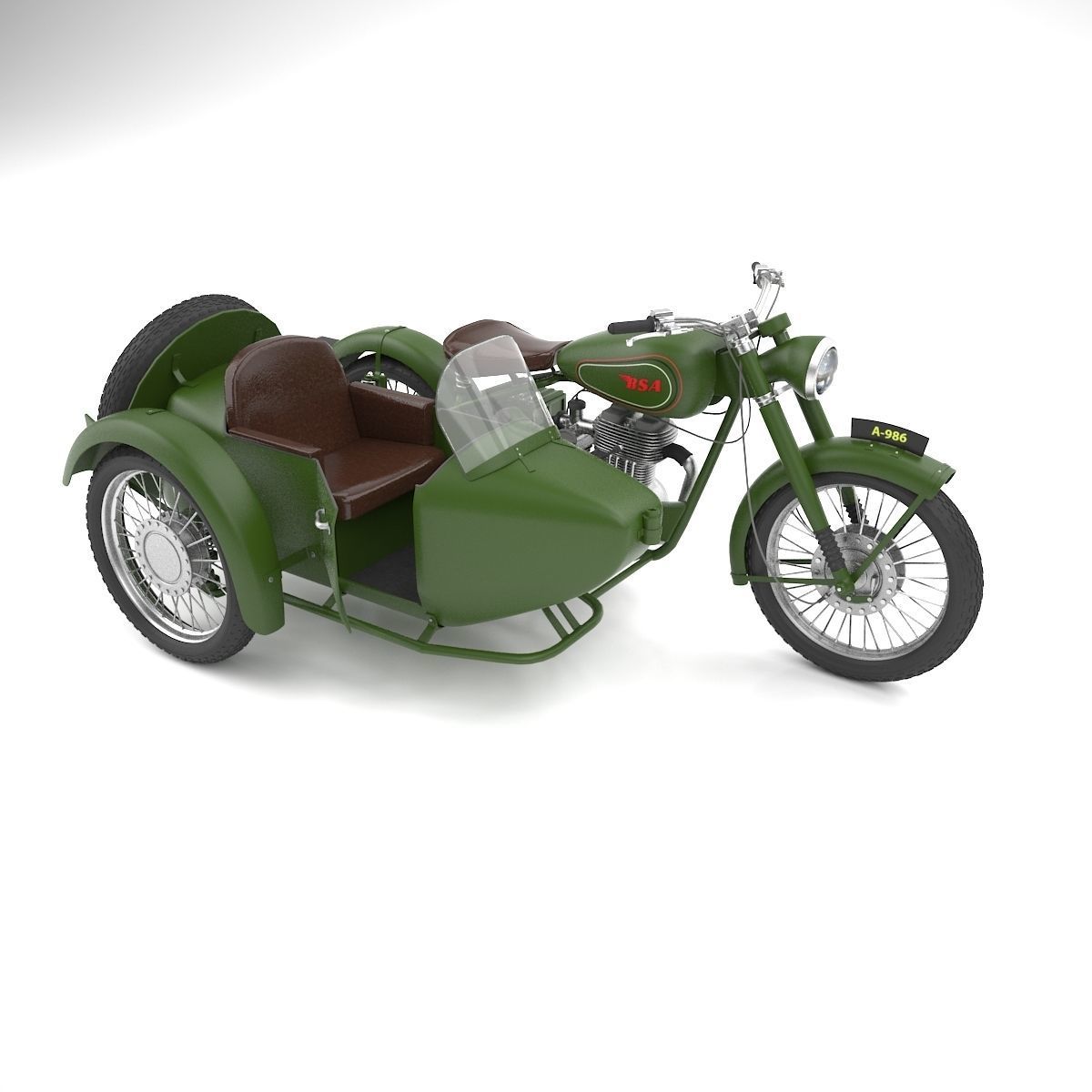 BSA Motorbike with sidecar 3D model_8