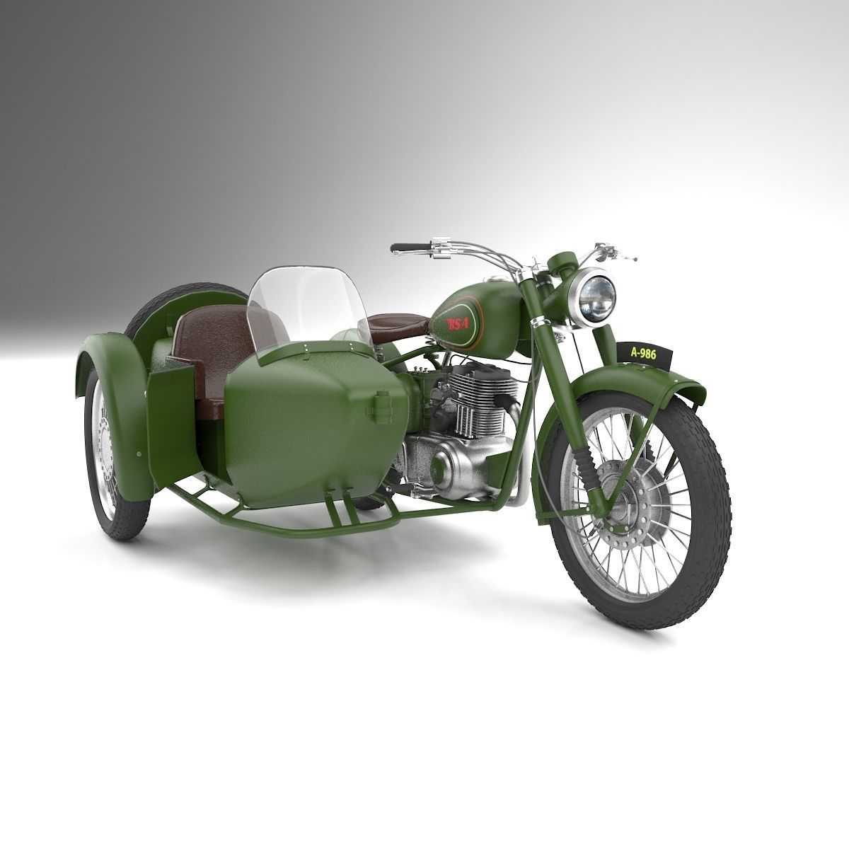 BSA Motorbike with sidecar 3D model_4