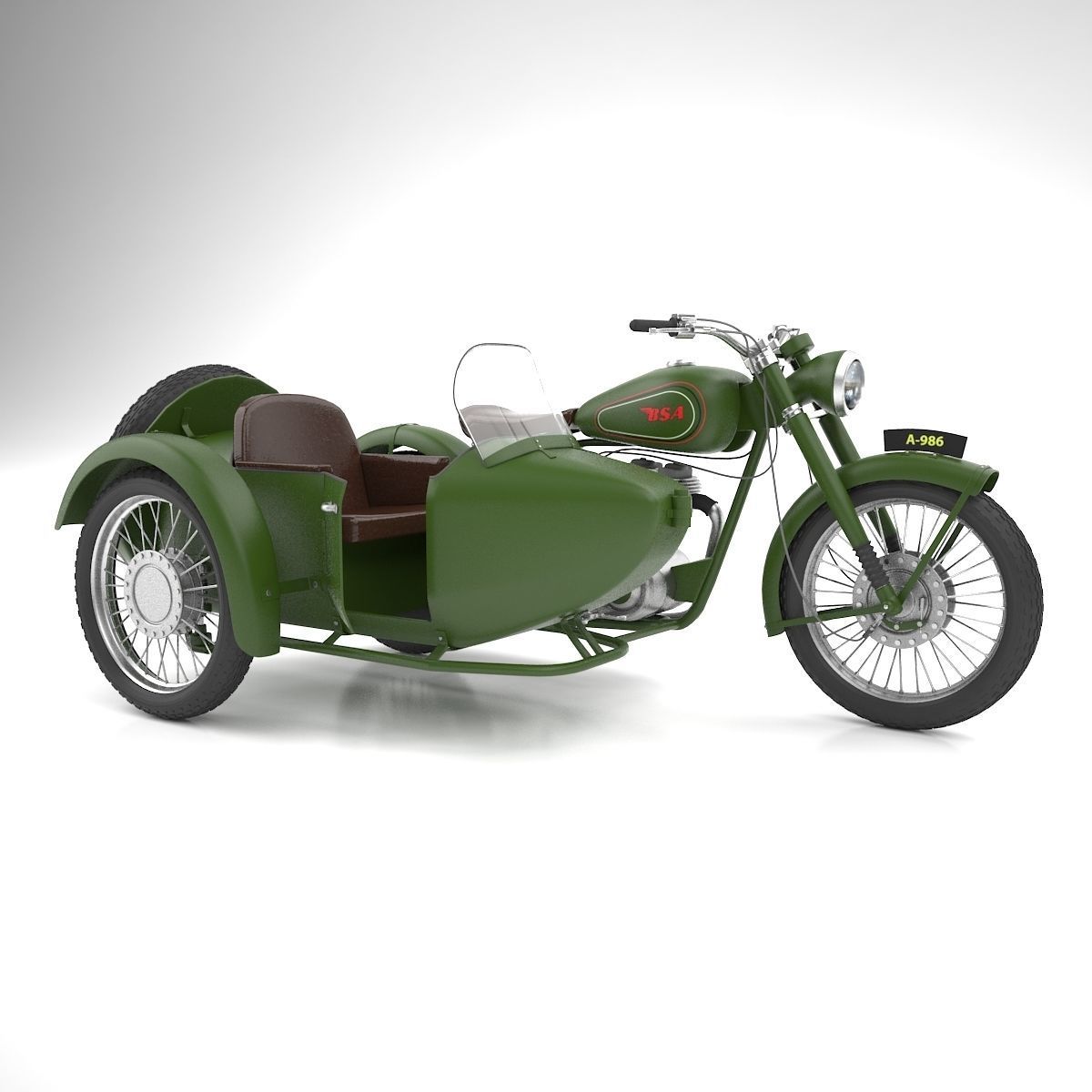 BSA Motorbike with sidecar 3D model_2