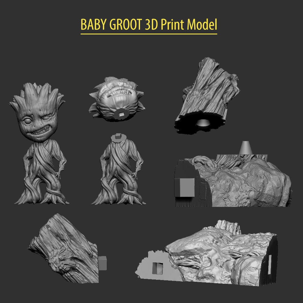 Baby Groot STL File Marvel Comic 3D print model_1
