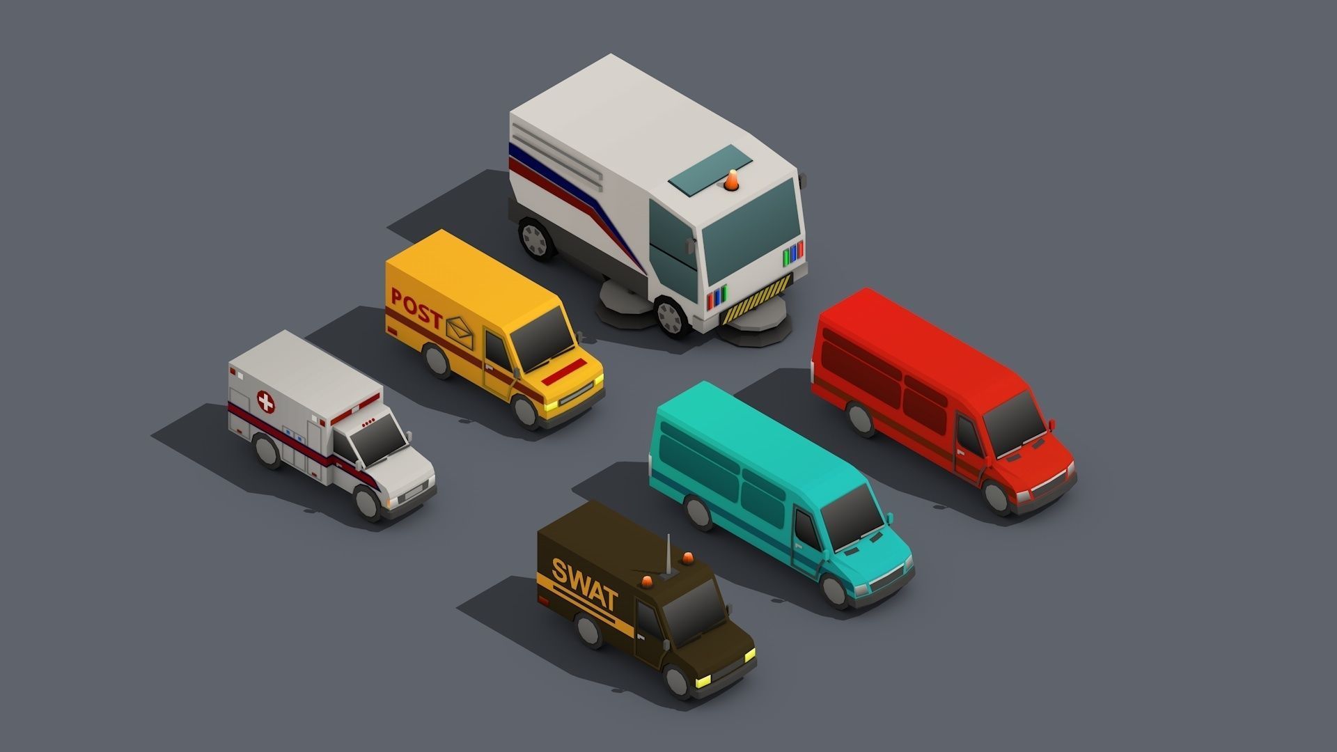 Low Poly Car Pack 01 Isometric Low-poly 3D model_2