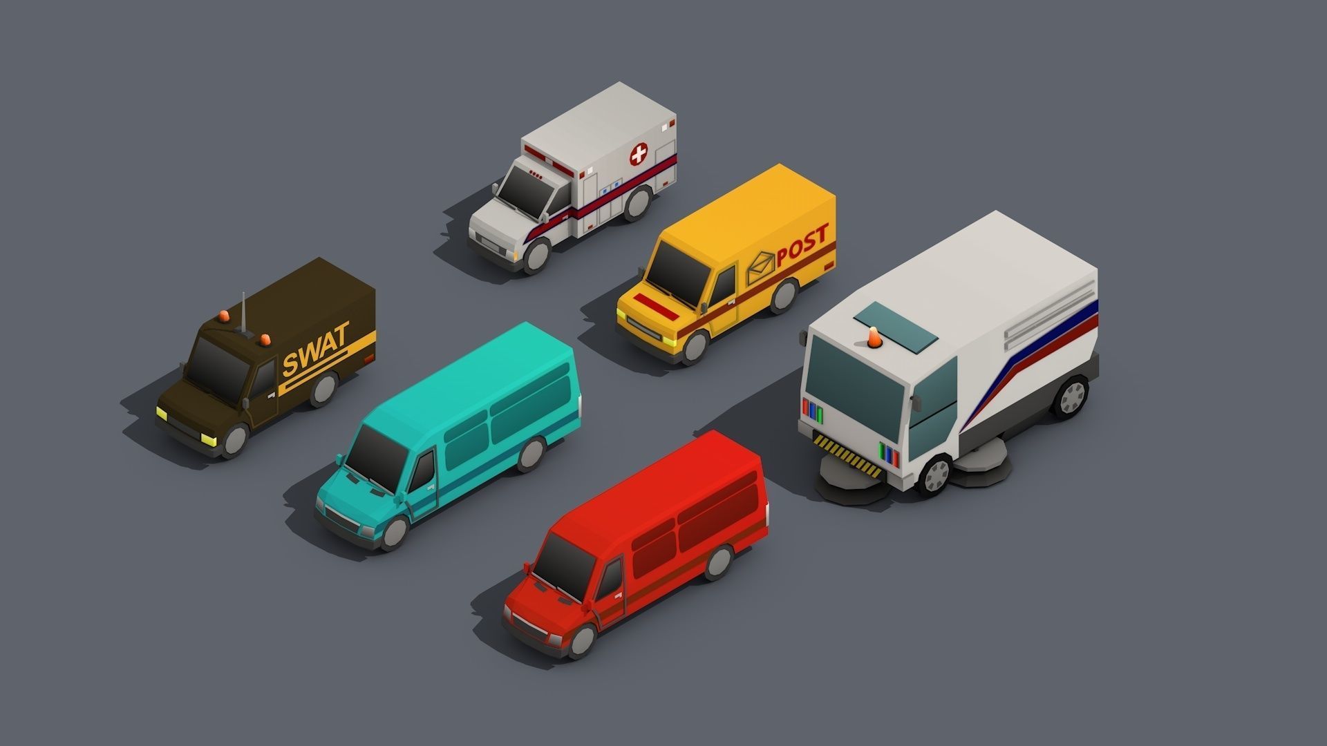Low Poly Car Pack 01 Isometric Low-poly 3D model_4