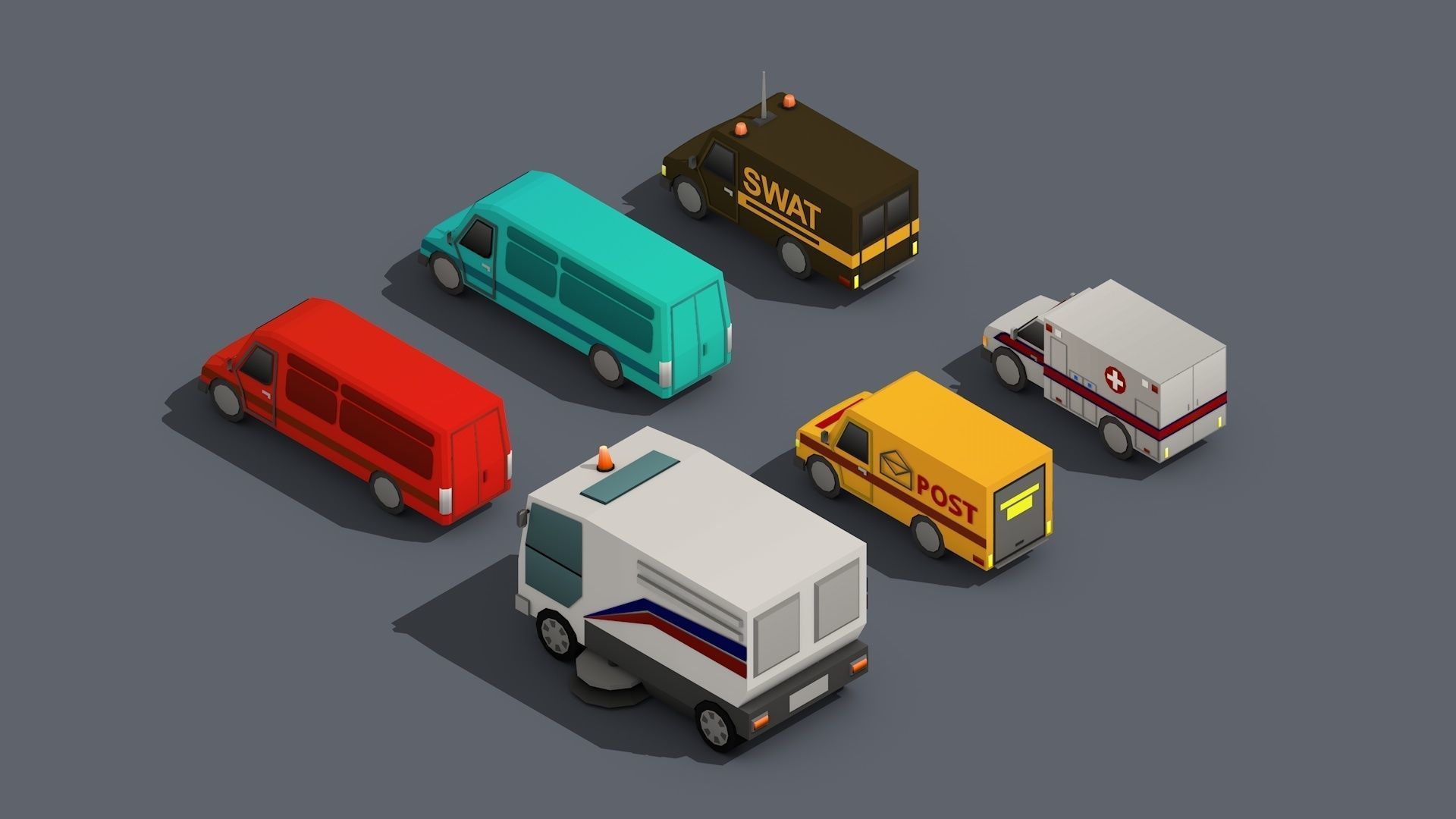 Low Poly Car Pack 01 Isometric Low-poly 3D model_6