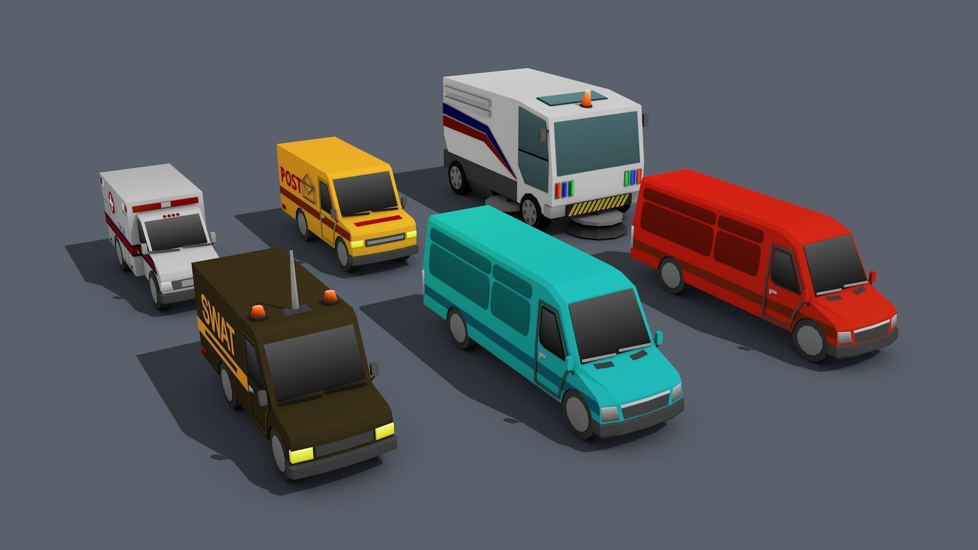 Low Poly Car Pack 01 Isometric Low-poly 3D model_10