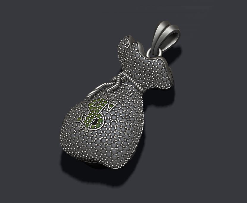 Money Bag pendant with gems 3D print model_4