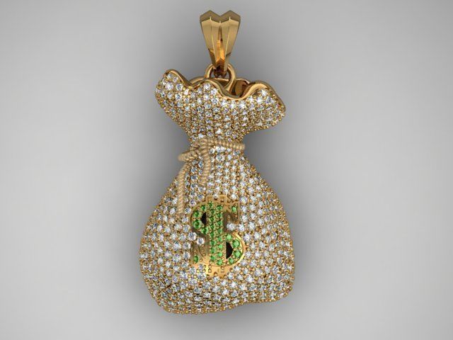 Money Bag pendant with gems 3D print model_7