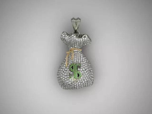 Money Bag pendant with gems 3D print model_0
