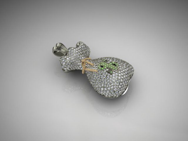 Money Bag pendant with gems 3D print model_3