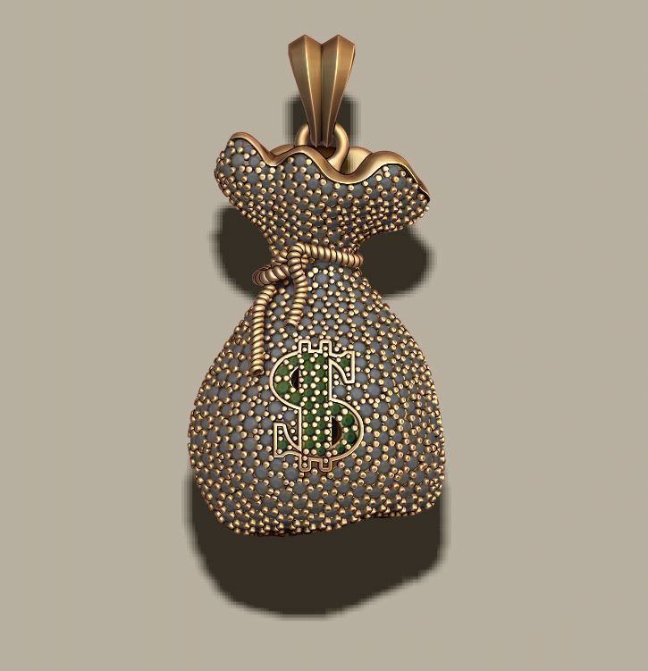 Money Bag pendant with gems 3D print model_5