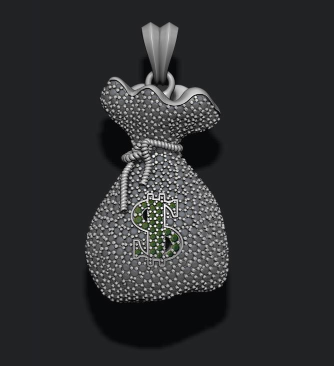 Money Bag pendant with gems 3D print model_2