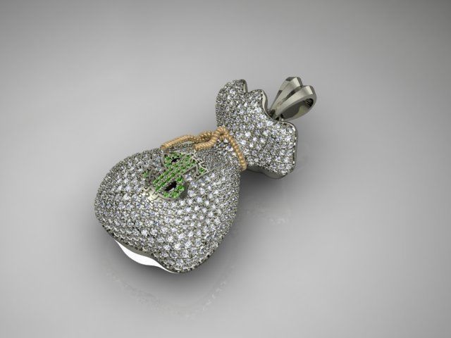 Money Bag pendant with gems 3D print model_1
