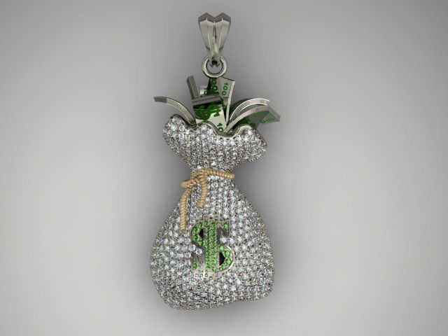Money Bag pendant with gems 3D print model_7