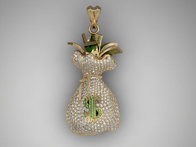 Money Bag pendant with gems 3D print model_10