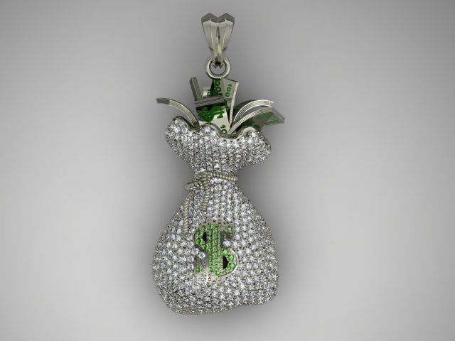 Money Bag pendant with gems 3D print model_12
