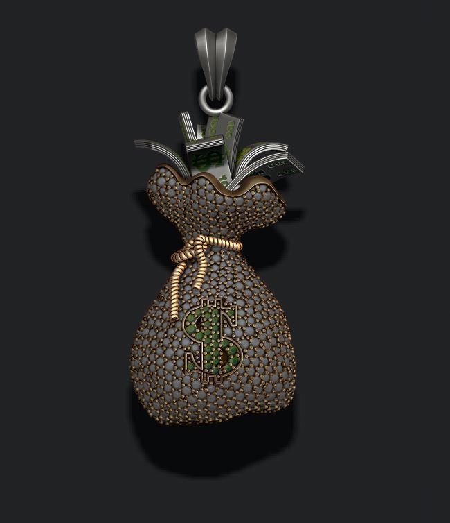 Money Bag pendant with gems 3D print model_2