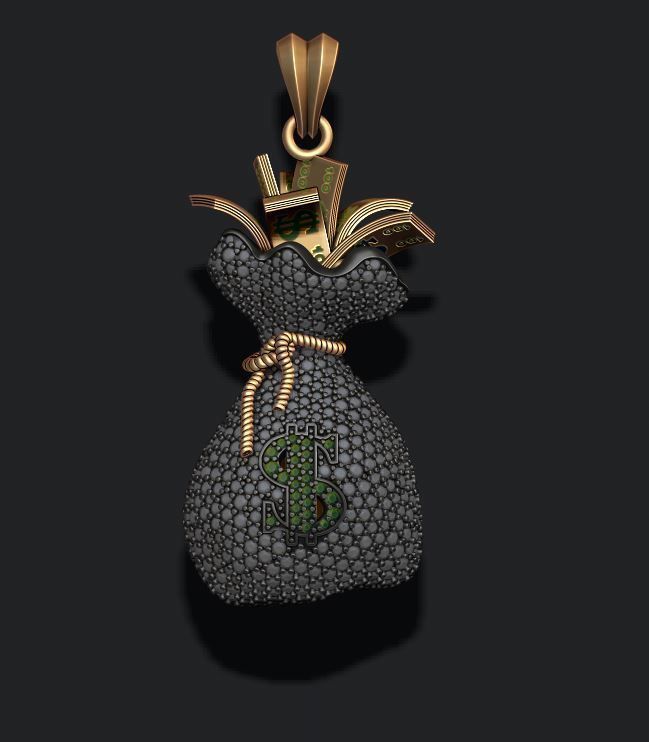 Money Bag pendant with gems 3D print model_11