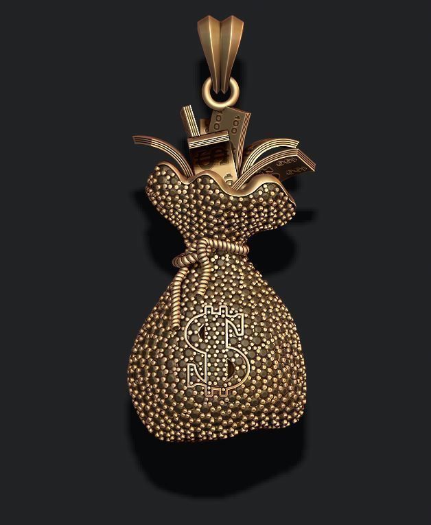 Money Bag pendant with gems 3D print model_8