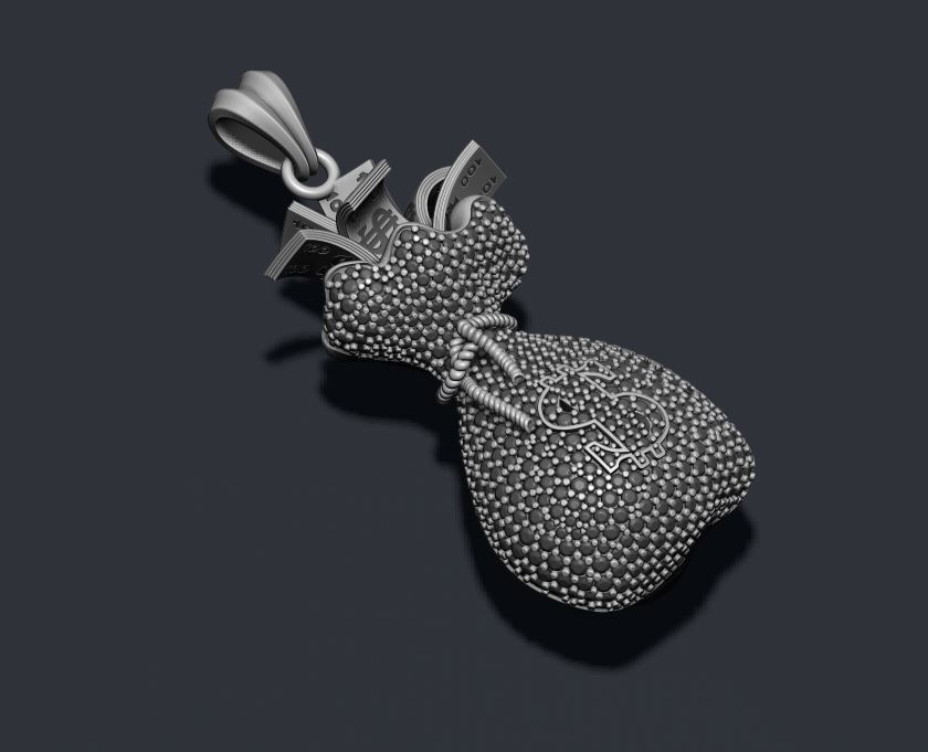 Money Bag pendant with gems 3D print model_9