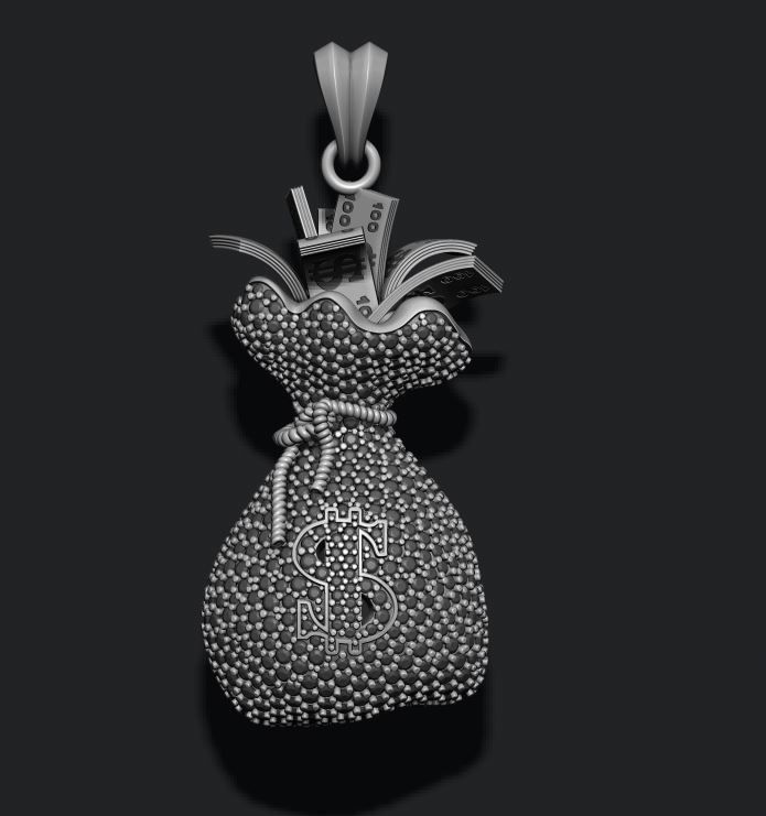Money Bag pendant with gems 3D print model_4