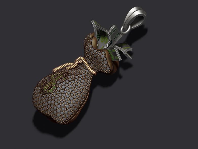 Money Bag pendant with gems 3D print model_5