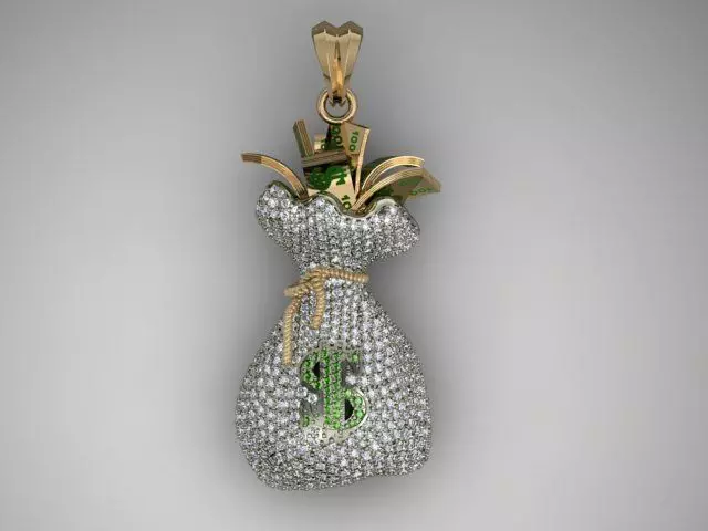 Money Bag pendant with gems 3D print model_0