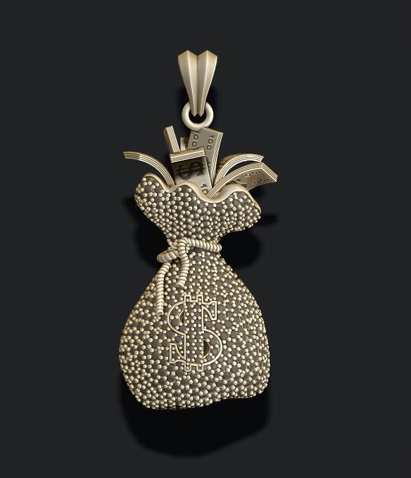 Money Bag pendant with gems 3D print model_1