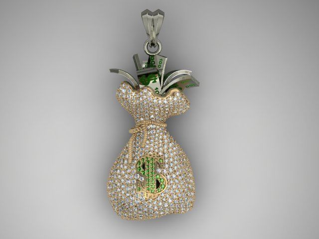 Money Bag pendant with gems 3D print model_6