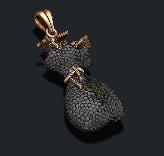 Money Bag pendant with gems 3D print model_13