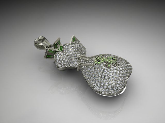 Money Bag pendant with gems 3D print model_3