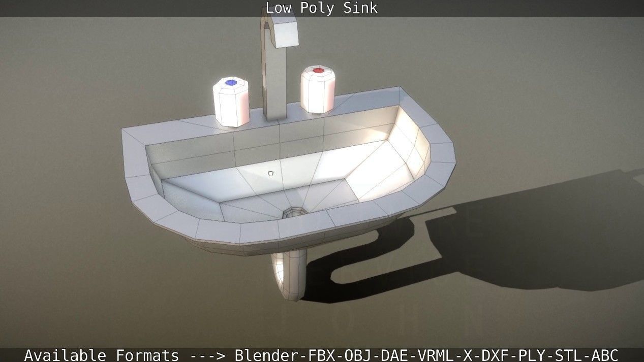 Low-Poly Sink bathroom with two faucets Low-poly 3D model_11