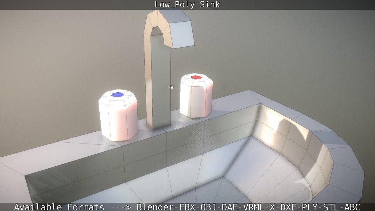 Low-Poly Sink bathroom with two faucets Low-poly 3D model_28