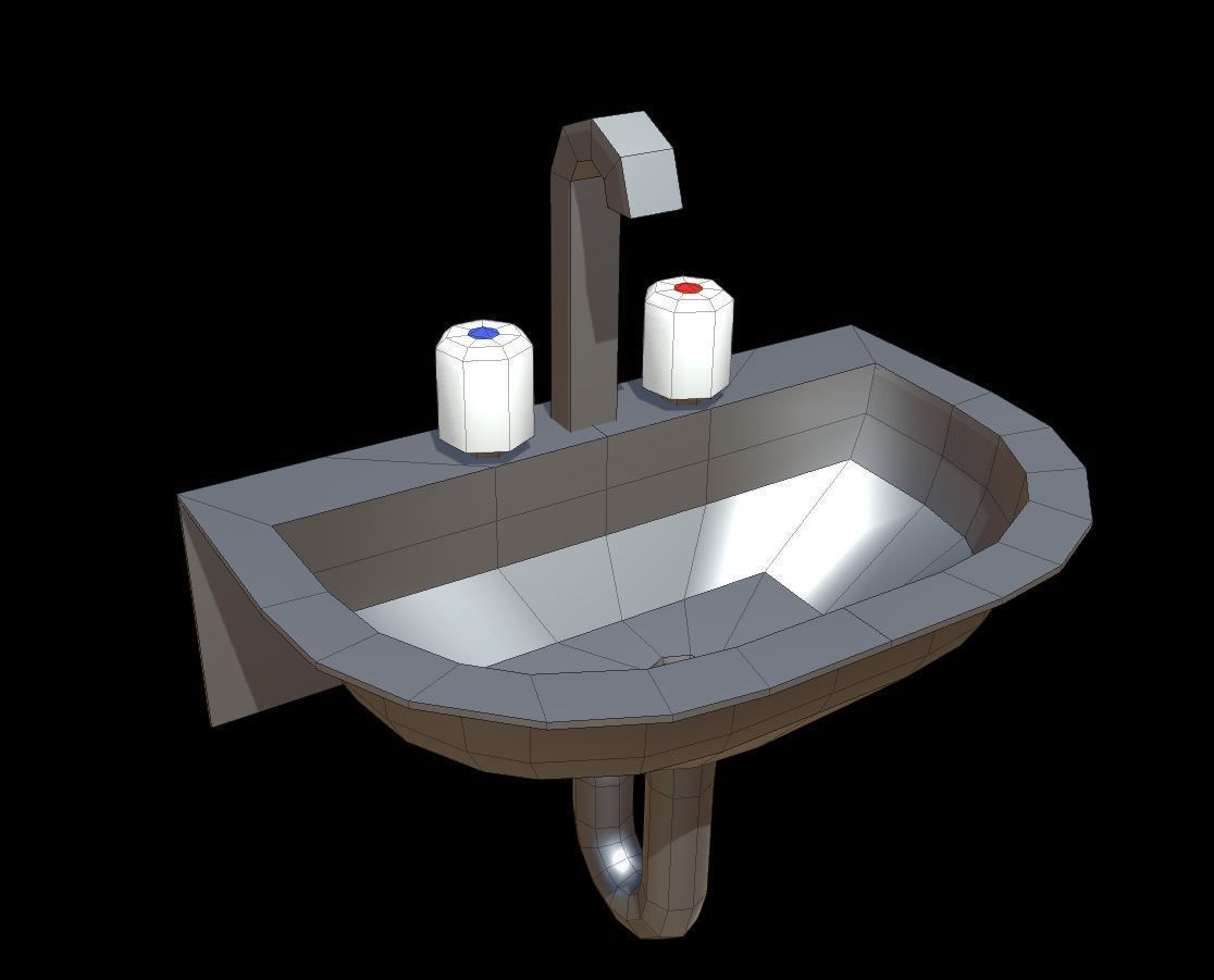 Low-Poly Sink bathroom with two faucets Low-poly 3D model_95