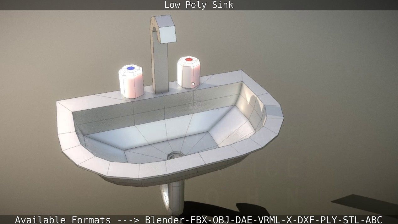 Low-Poly Sink bathroom with two faucets Low-poly 3D model_42