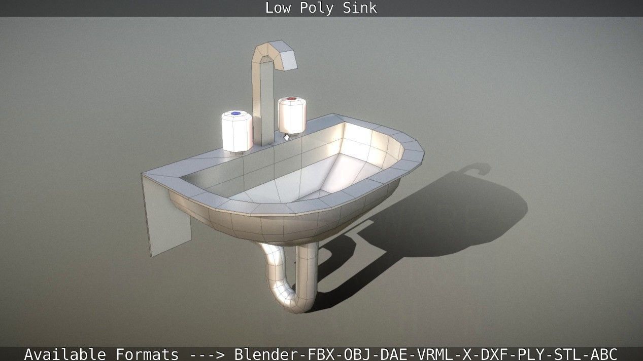 Low-Poly Sink bathroom with two faucets Low-poly 3D model_2