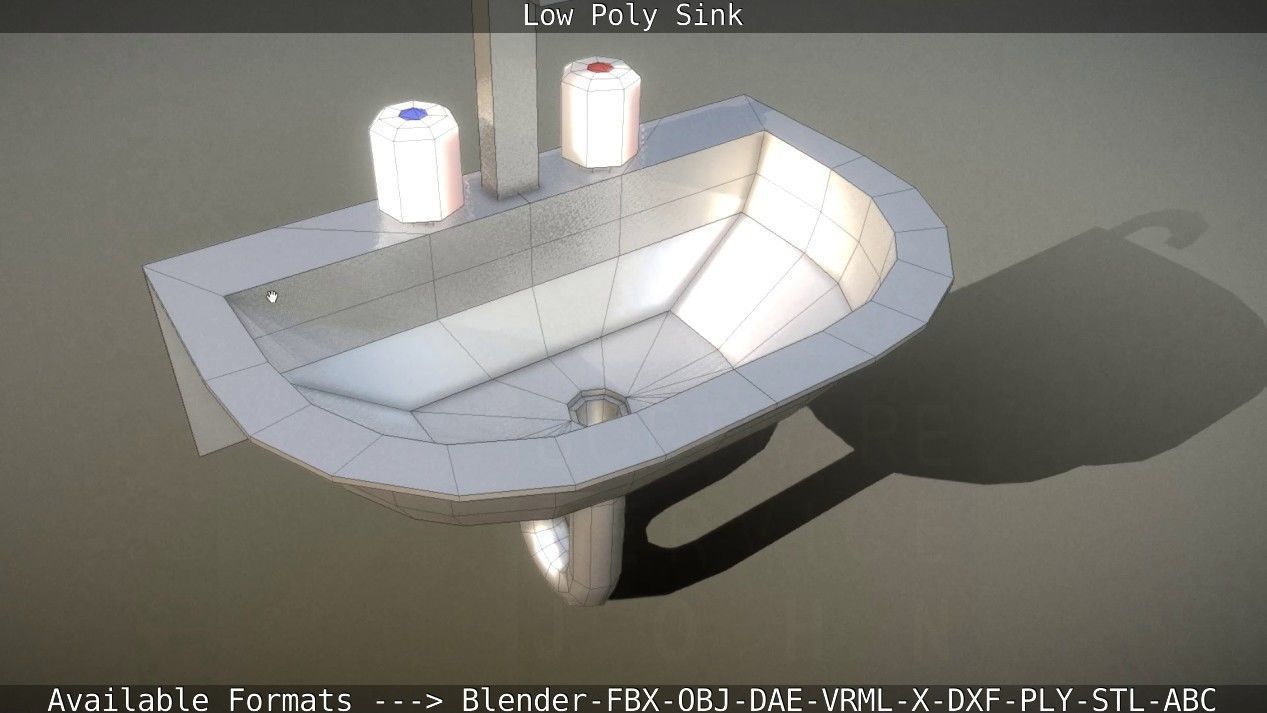 Low-Poly Sink bathroom with two faucets Low-poly 3D model_10