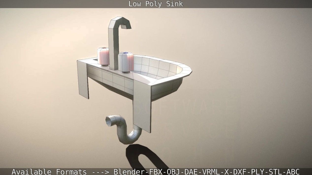 Low-Poly Sink bathroom with two faucets Low-poly 3D model_93