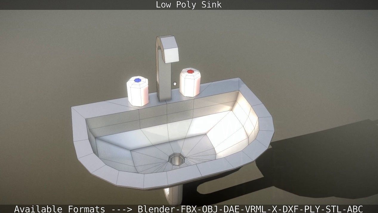 Low-Poly Sink bathroom with two faucets Low-poly 3D model_12