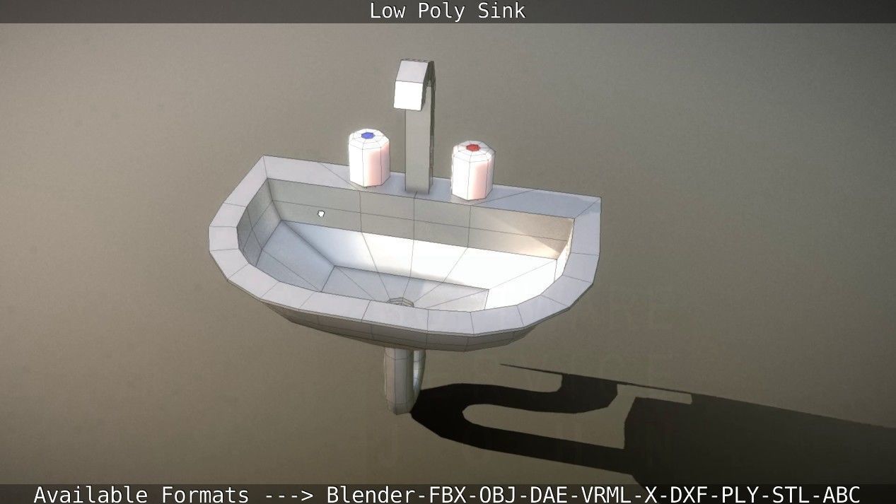 Low-Poly Sink bathroom with two faucets Low-poly 3D model_3