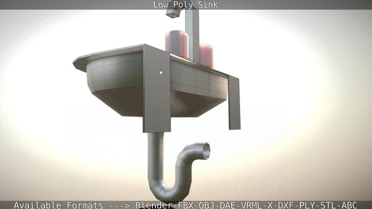 Low-Poly Sink bathroom with two faucets Low-poly 3D model_7