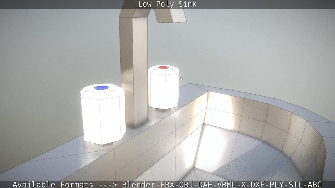 Low-Poly Sink bathroom with two faucets Low-poly 3D model_18