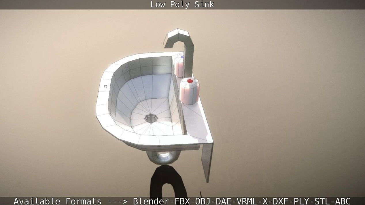 Low-Poly Sink bathroom with two faucets Low-poly 3D model_4